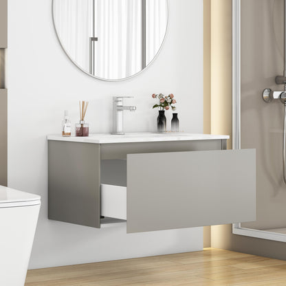 32 Inch Gray Bathroom Vanity - Wall Mounted Modern