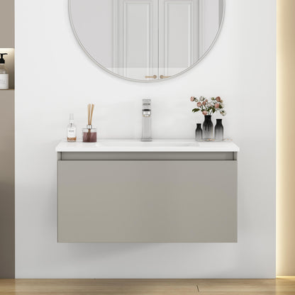 32 Inch Gray Bathroom Vanity - Wall Mounted Modern