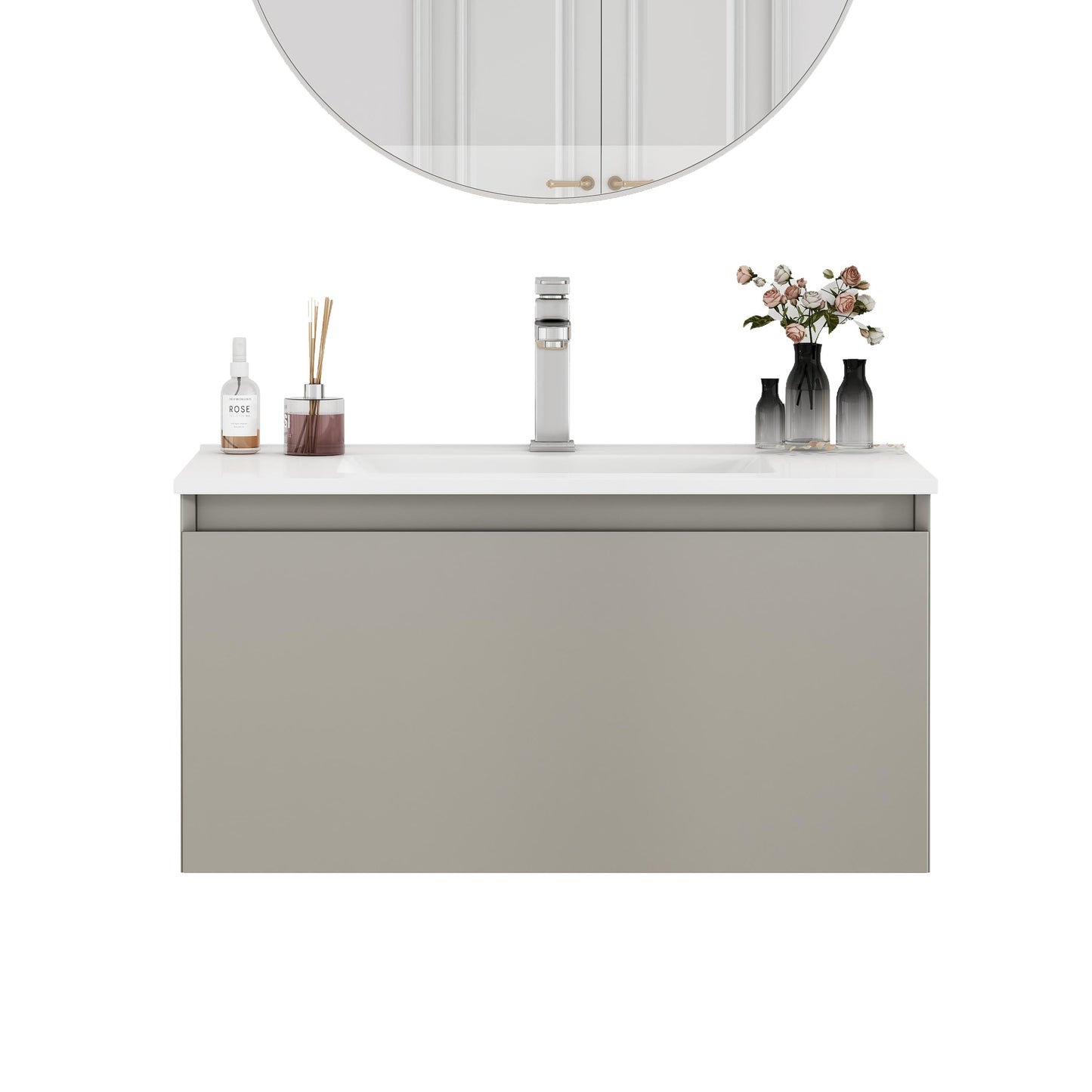 32 Inch Gray Bathroom Vanity - Wall Mounted Modern
