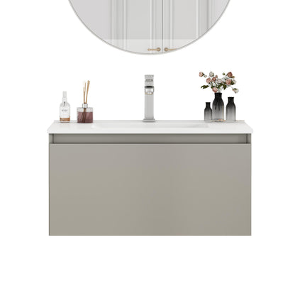 32 Inch Gray Bathroom Vanity - Wall Mounted Modern