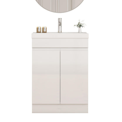 Glossy White Bathroom Vanity - 24 Inch with Sink & Shelf