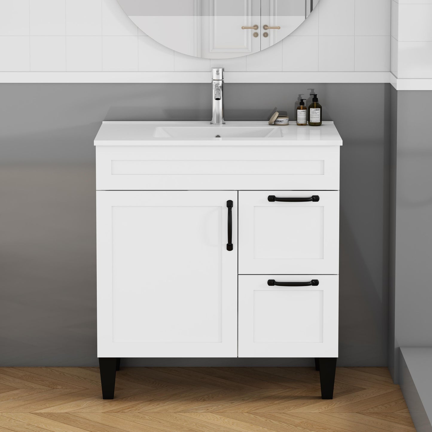 31.5" White Bathroom Vanity Sink Combo - Storage Cabinet with Soft Close Doors &