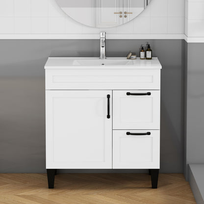 31.5" White Bathroom Vanity Sink Combo - Storage Cabinet with Soft Close Doors &
