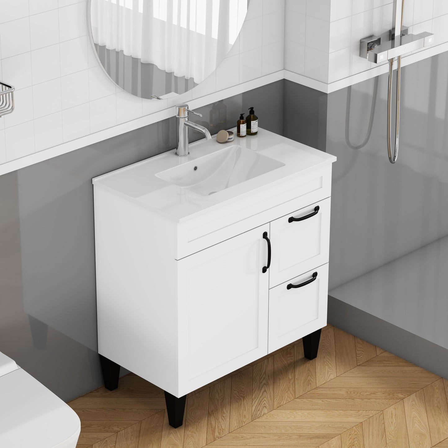 31.5" White Bathroom Vanity Sink Combo - Storage Cabinet with Soft Close Doors &