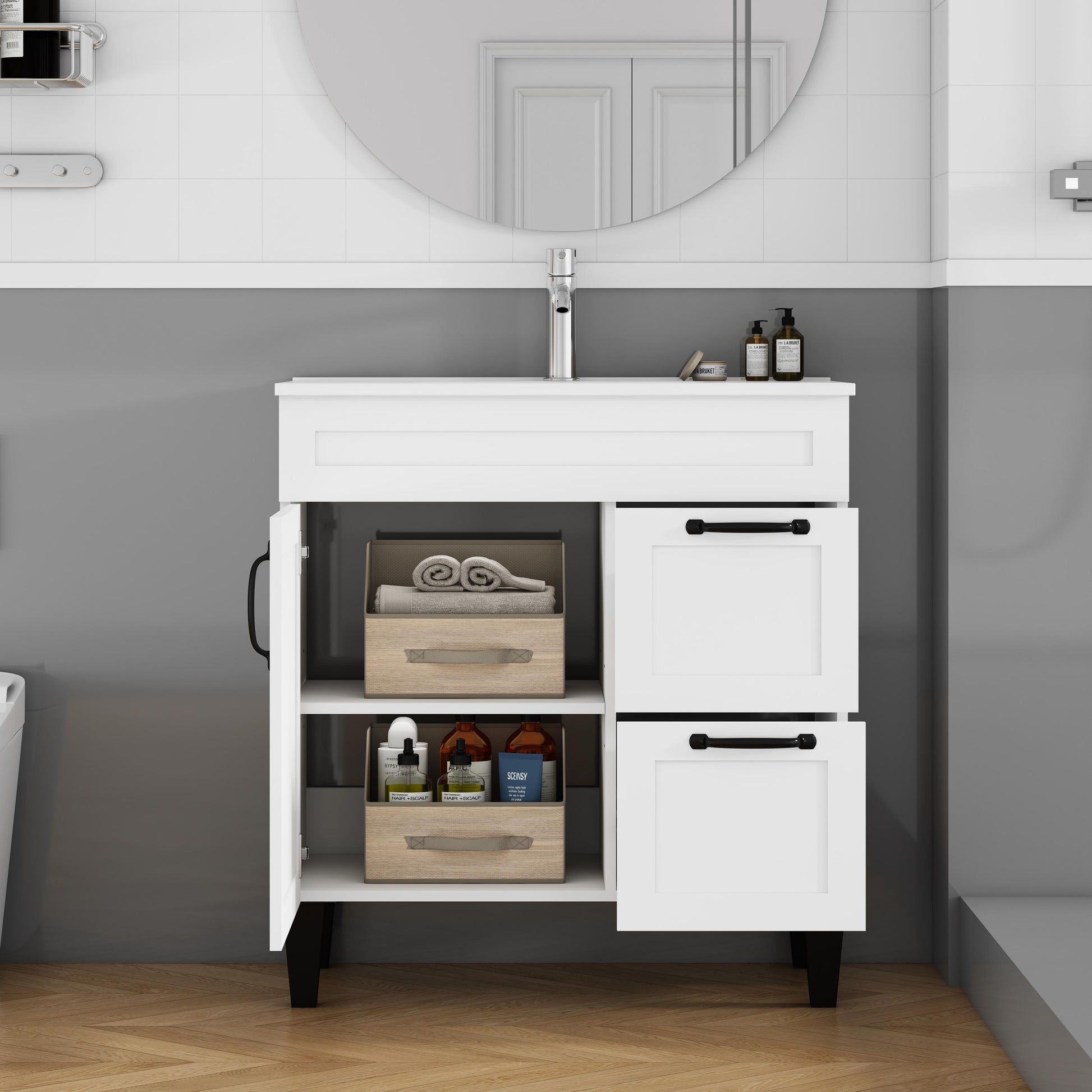 31.5" White Bathroom Vanity Sink Combo - Storage Cabinet with Soft Close Doors &