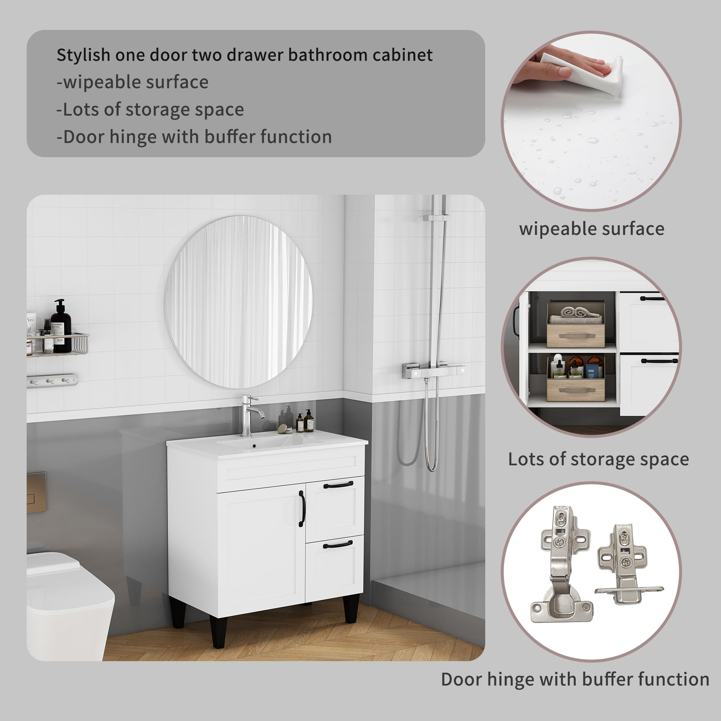 31.5" White Bathroom Vanity Sink Combo - Storage Cabinet with Soft Close Doors &
