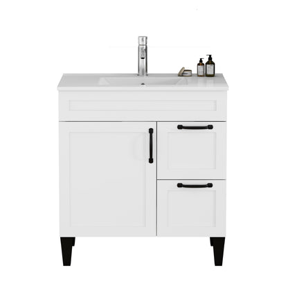 31.5" White Bathroom Vanity Sink Combo - Storage Cabinet with Soft Close Doors &