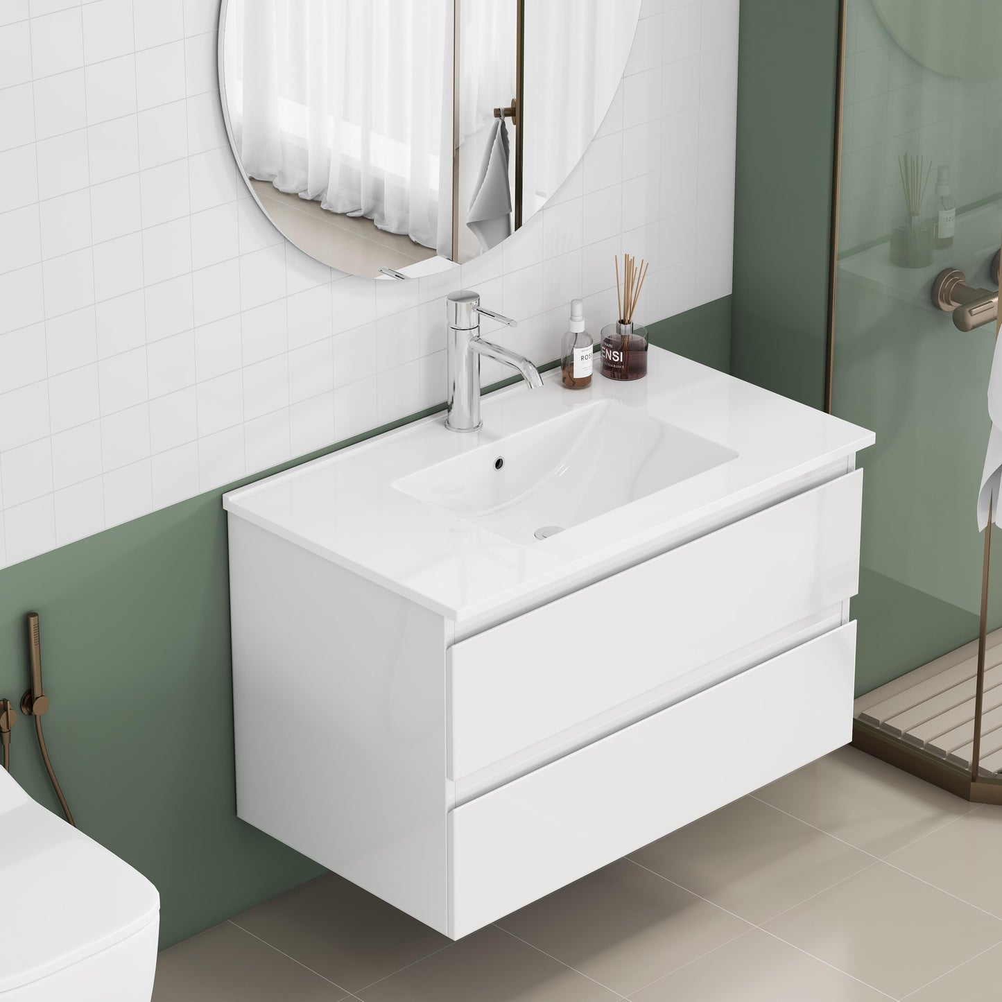 Glossy White 31.5-inch Bathroom Vanity with Sink Combo