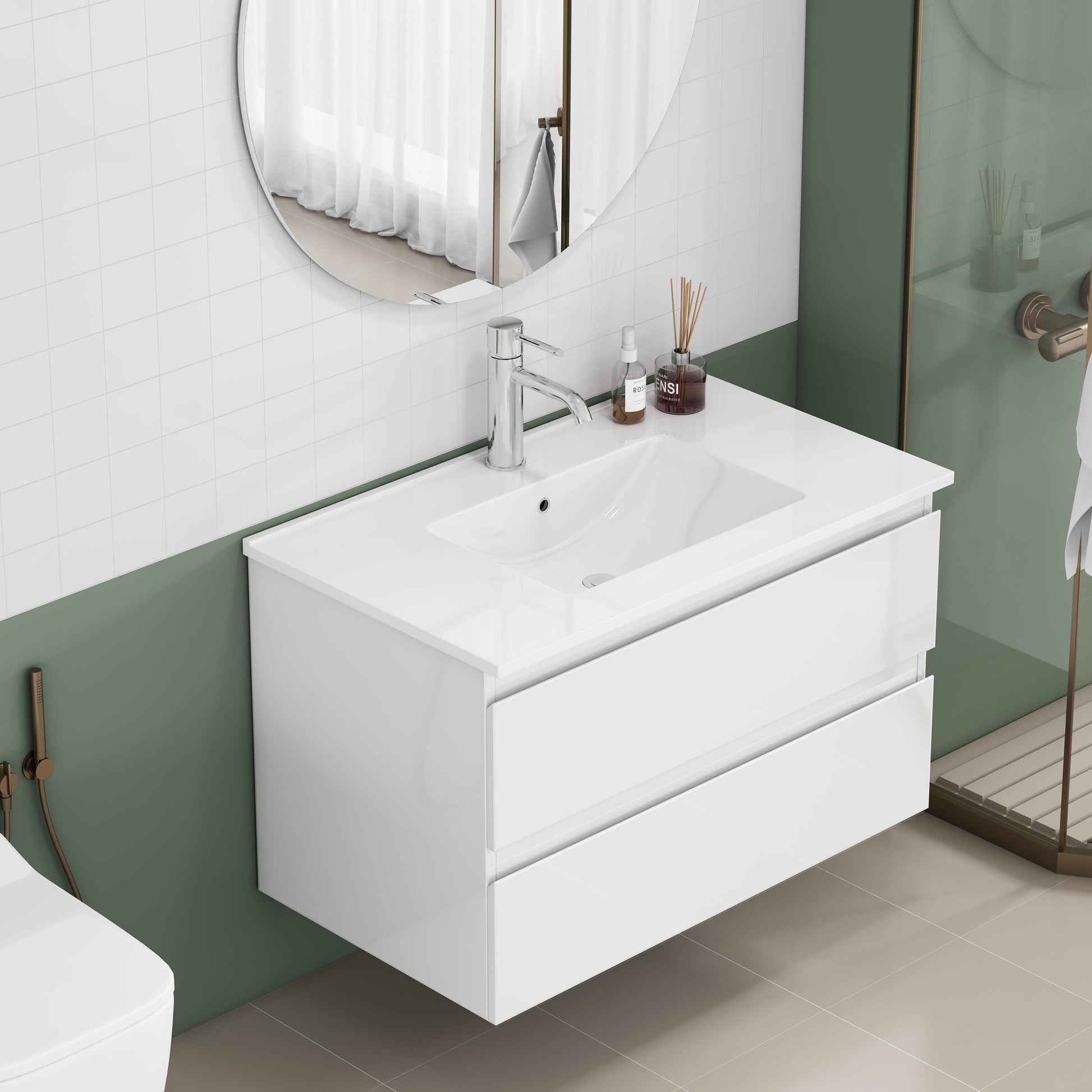 Glossy White 31.5-inch Bathroom Vanity with Sink Combo