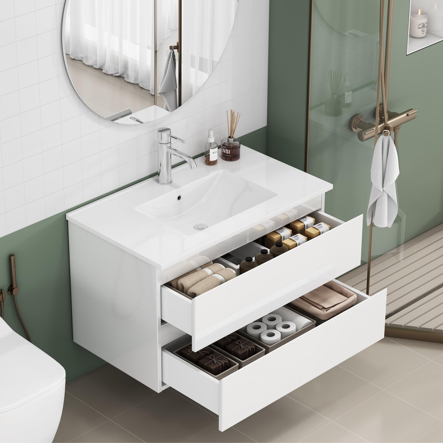 Glossy White 31.5-inch Bathroom Vanity with Sink Combo