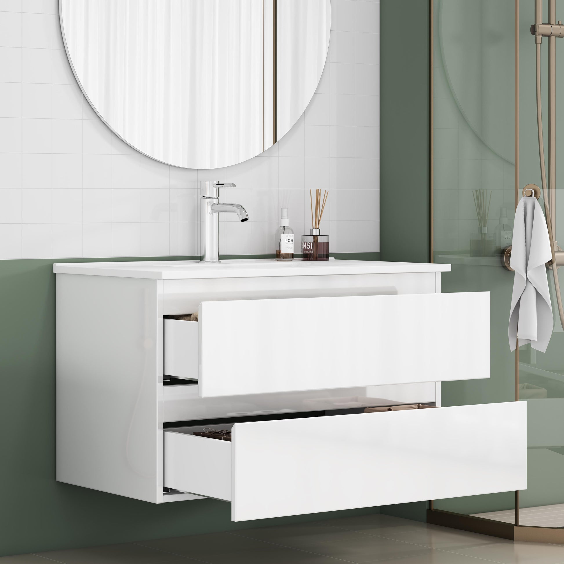 Glossy White 31.5-inch Bathroom Vanity with Sink Combo
