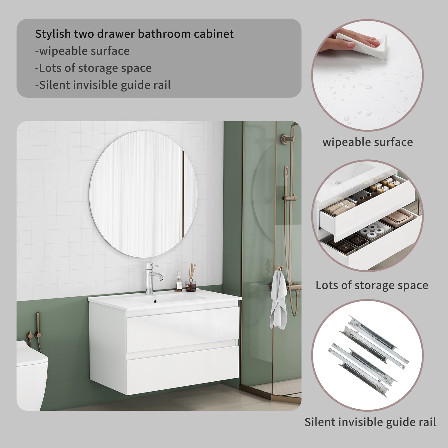 Glossy White 31.5-inch Bathroom Vanity with Sink Combo