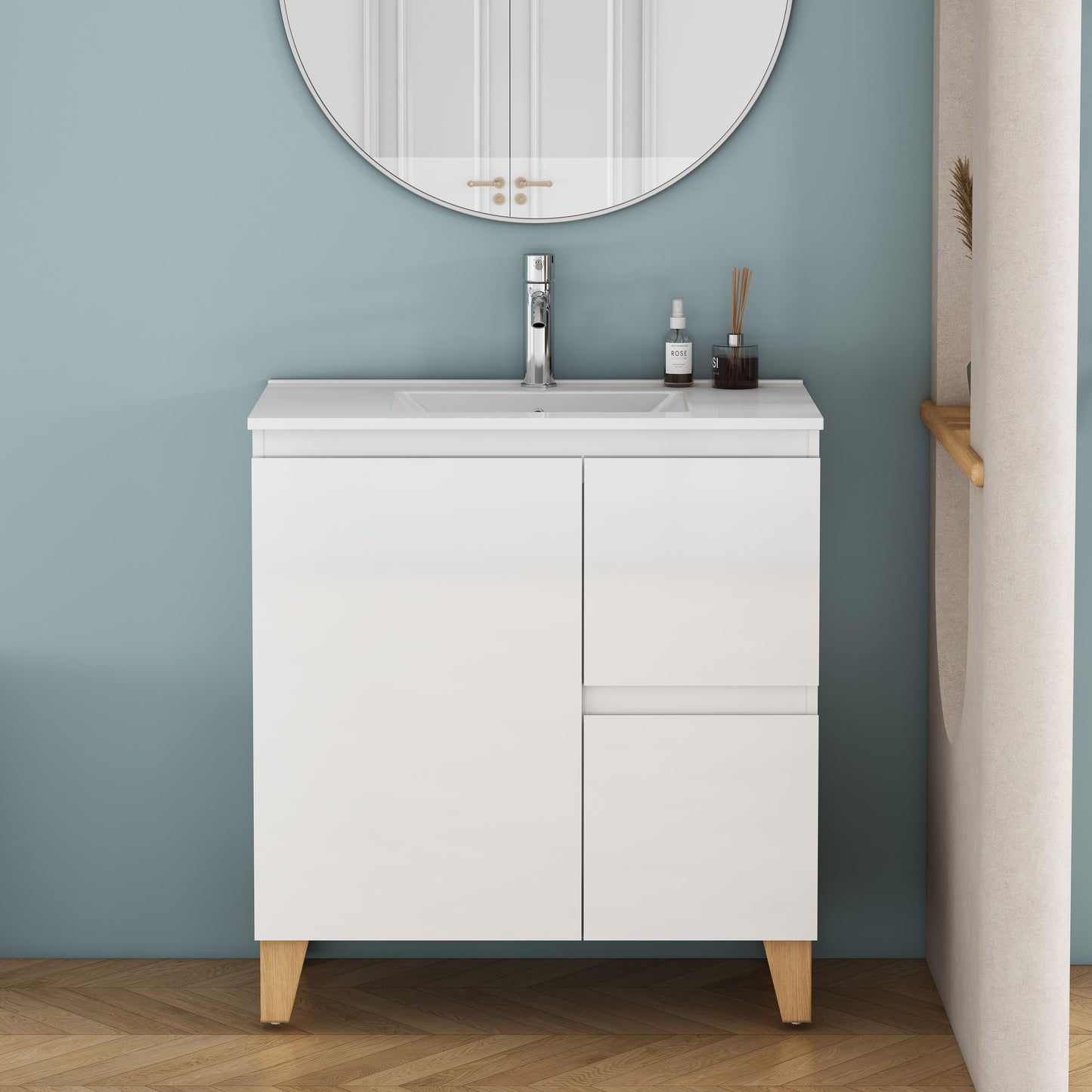 Small Bathroom Vanity for Renovation, Glossy White Particle Board