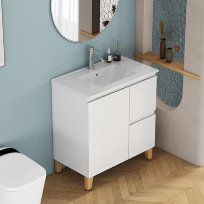 Small Bathroom Vanity for Renovation, Glossy White Particle Board