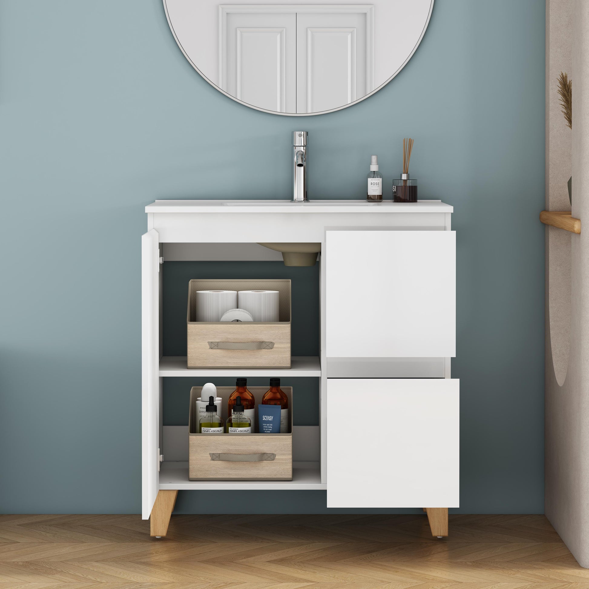 Small Bathroom Vanity for Renovation, Glossy White Particle Board