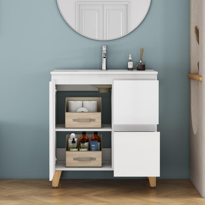 Small Bathroom Vanity for Renovation, Glossy White Particle Board