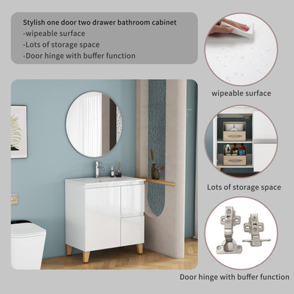 Small Bathroom Vanity for Renovation, Glossy White Particle Board