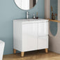 31.5-Inch Modern Bathroom Vanity With Sink Combo, Cabinet with 1 Doors and 2 Drawer, Soft-Clost System,Handle-Free Design,Natural Solid Wood Feet,Easy Assemble,Glossy White