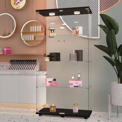 Tempered glass display cabinet,wine cabinet,storage cabinet,file cabinet,with a variety of colors of pat lights,door locks,adjustable floor feet suitable for uneven ground,can be placed anywhere,black