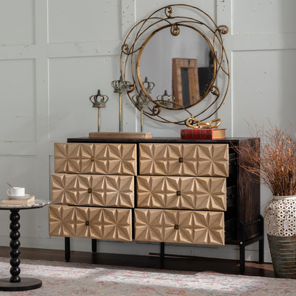 Living Room 48" Mid-Century Modern 6-Drawer Sideboard - Solid Wood & MDF,