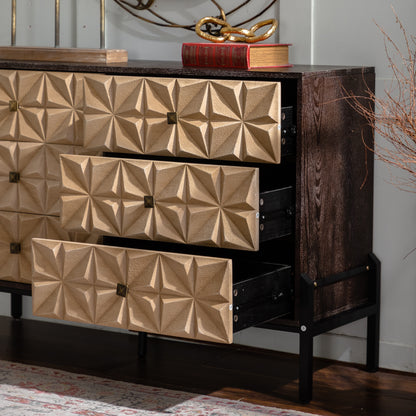 Living Room 48" Mid-Century Modern 6-Drawer Sideboard - Solid Wood & MDF,
