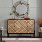 48.21" Mid-Century Modern 6-Drawer Sideboard - Solid Wood & MDF 3D Geometric Diamond Dresser, Buffet Console Table with Black Metal Legs for Living Room/Dining Room