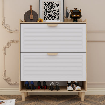 Small Entryway Shoe Cabinet - White MDF Storage
