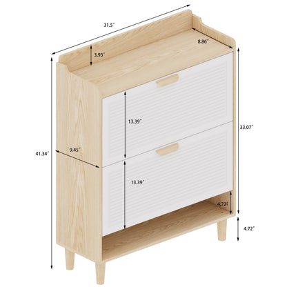 Small Entryway Shoe Cabinet - White MDF Storage
