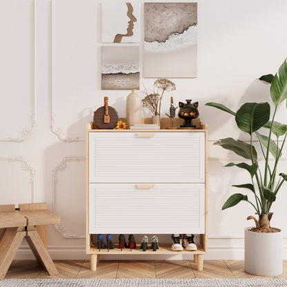 Small Entryway Shoe Cabinet - White MDF Storage