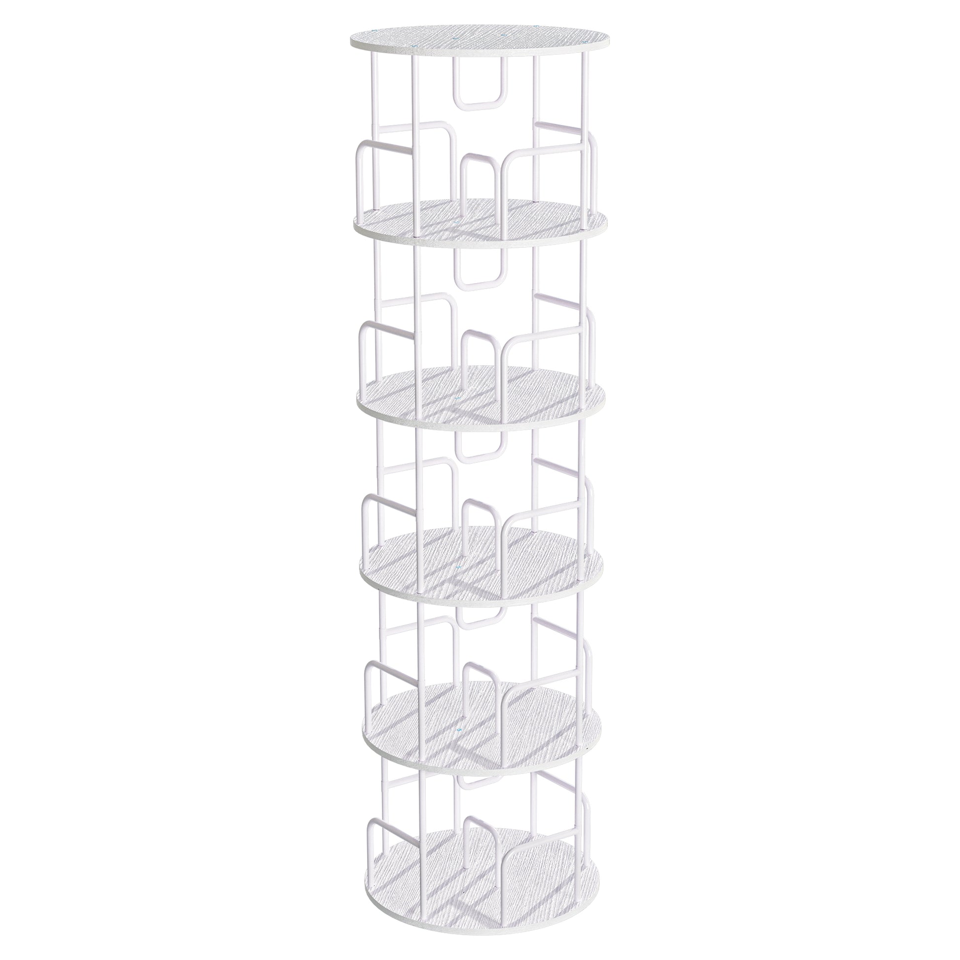 5-Tier Rotating Bookshelf Tower - White MDF Iron
