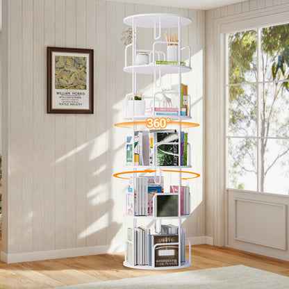 5-Tier Rotating Bookshelf Tower - White MDF Iron