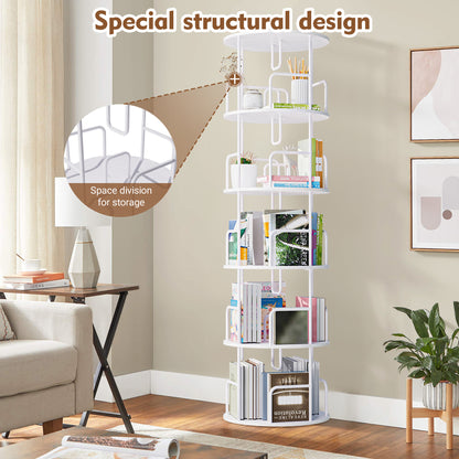 5-Tier Rotating Bookshelf Tower - White MDF Iron