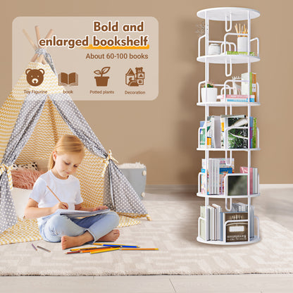 5-Tier Rotating Bookshelf Tower - White MDF Iron
