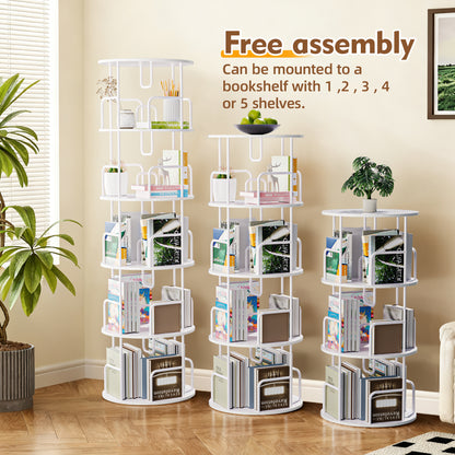 5-Tier Rotating Bookshelf Tower - White MDF Iron
