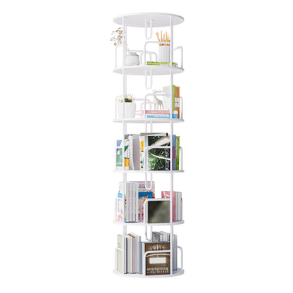 Rotating Bookshelf Tower 5 Tier,Spinning Bookcase, Revolving 360 Book Shelf Narrow Tall Bookcase, Vertical Turning Round storage Bookshelf ,Book Shelf Organizer for Bedroom, Living Room, White