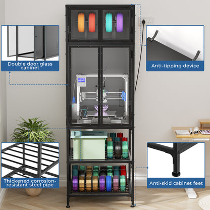 3D Printer Cabinet with Filament Storage - Black Acrylic, Metal