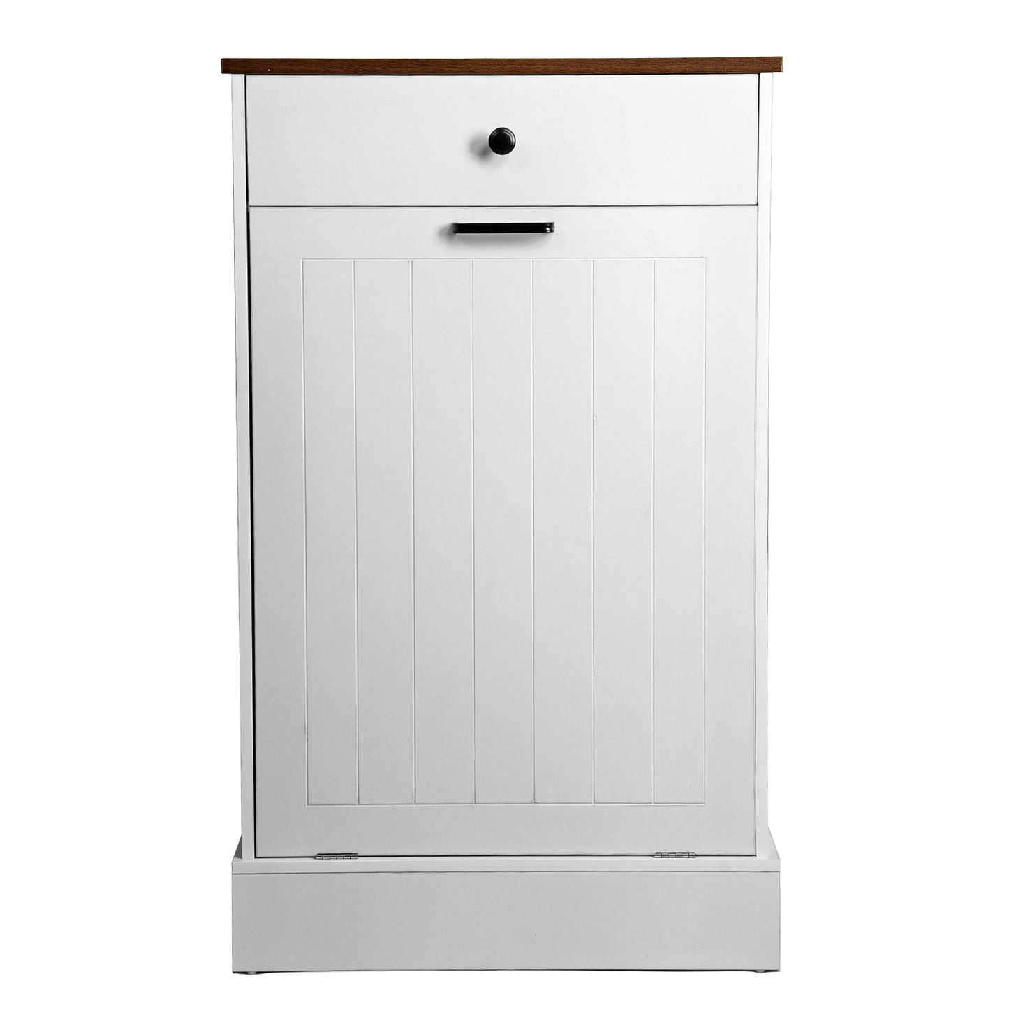 White MDF Trash Can Cabinet - 1 Drawer Freestanding Storage
