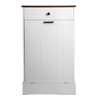White MDF Trash Can Cabinet - 1 Drawer Freestanding Storage