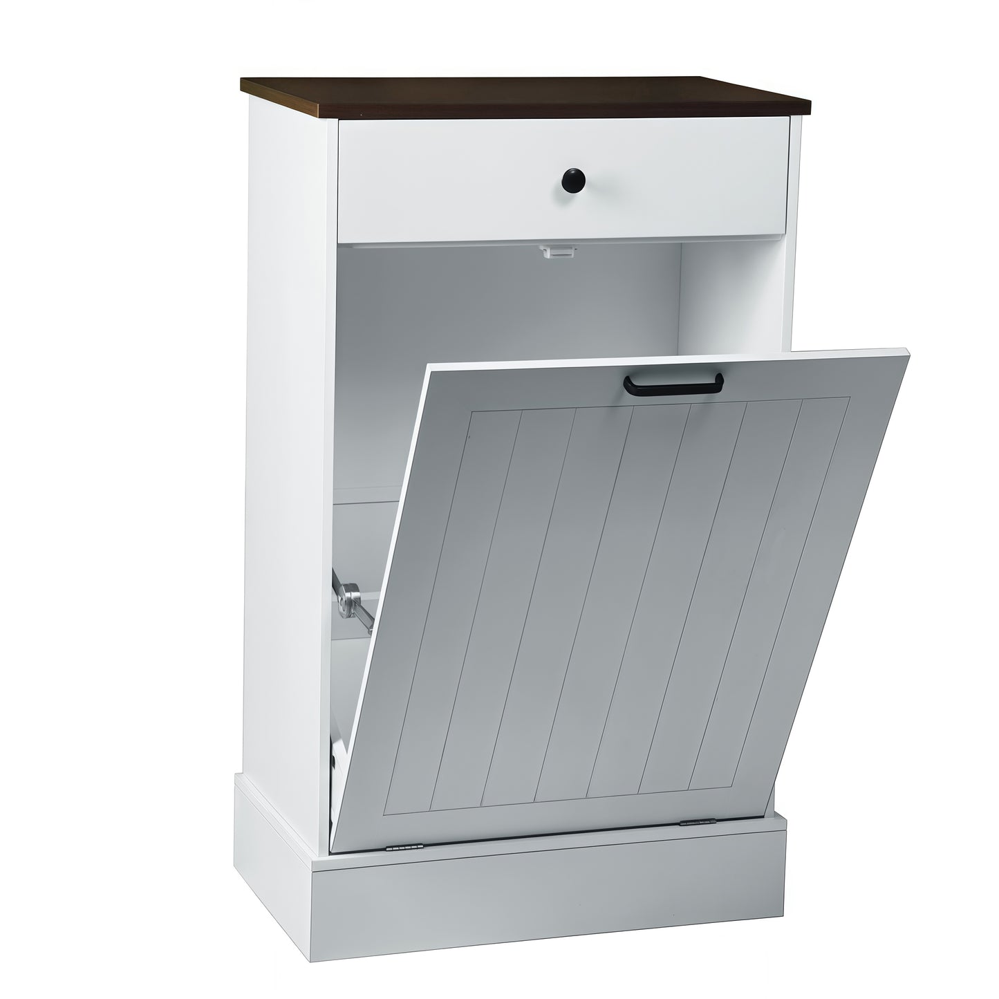 White MDF Trash Can Cabinet - 1 Drawer Freestanding Storage