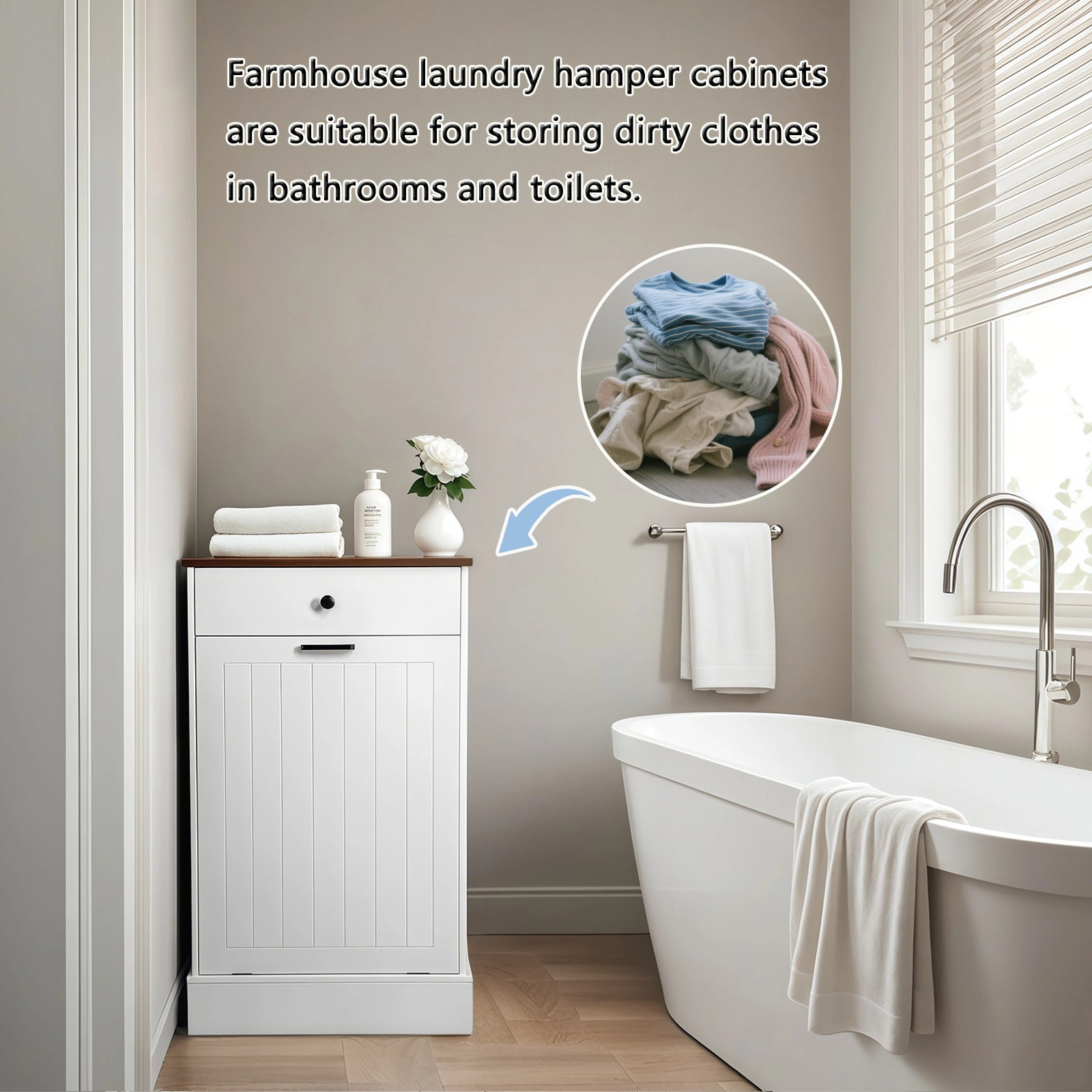 White MDF Trash Can Cabinet - 1 Drawer Freestanding Storage
