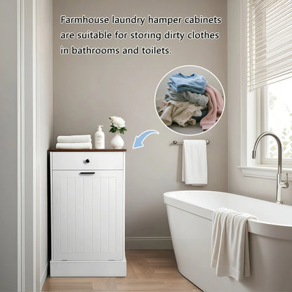 White MDF Trash Can Cabinet - 1 Drawer Freestanding Storage
