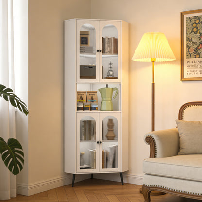 73''  Corner Cabinet, Metal Storage Cabinet with Doors and Adjustable Shelves, Corner Organizer Stylish Space-Saving Storage for Entryway, Bathroom,Bedroom,Dining Room, Living Room, Office(White)