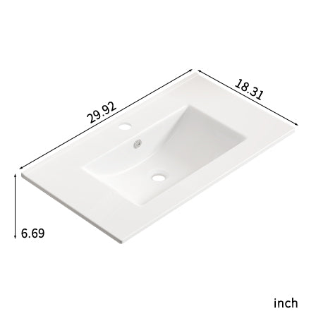 30 Inch White Ceramic Bathroom Vessel Sink - Overflow Included