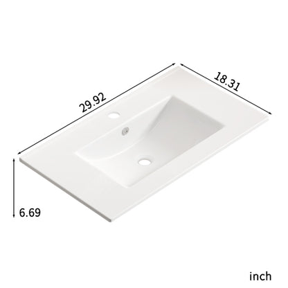 30 Inch White Ceramic Bathroom Vessel Sink - Overflow Included