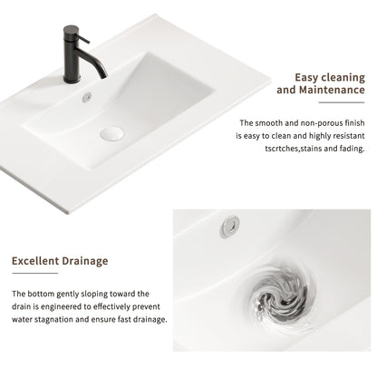 30 Inch White Ceramic Bathroom Vessel Sink - Overflow Included
