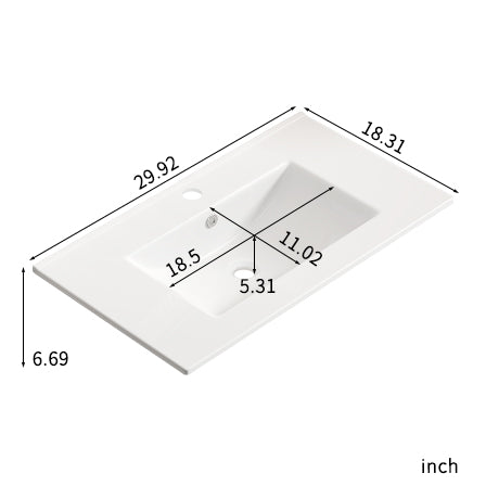 30 Inch White Ceramic Bathroom Vessel Sink - Overflow Included