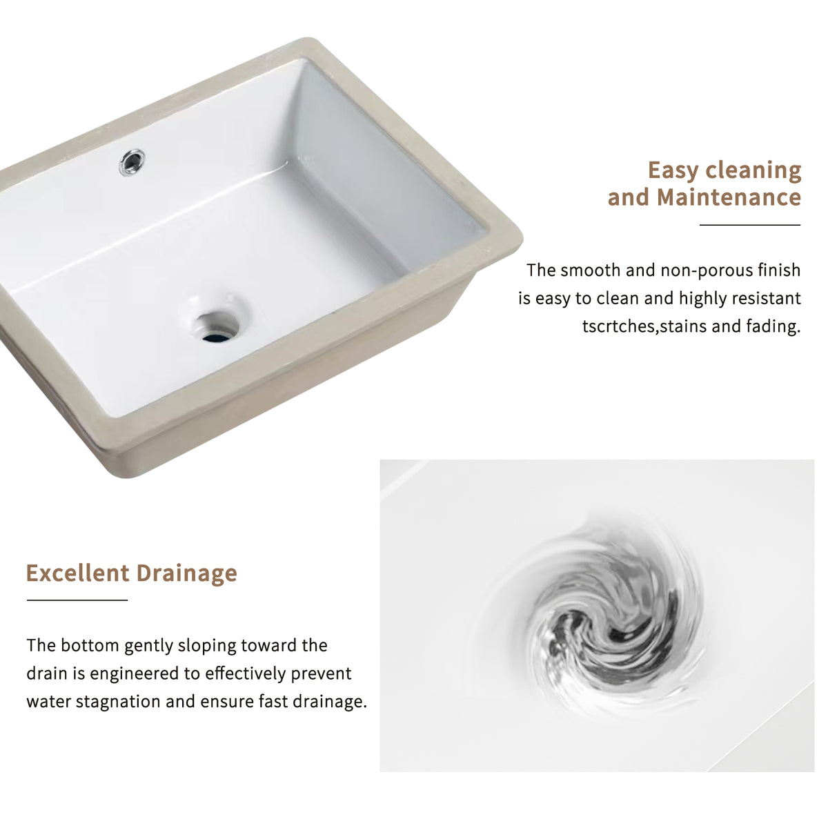 18 Inch White Ceramic Bathroom Sink - Undermount Vessel Sink