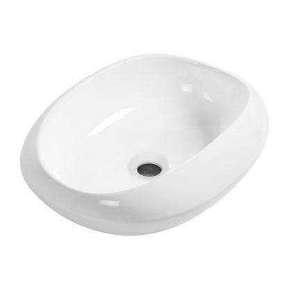 Oval Ceramic Vessel Sink - 18.1"×15" Shatterproof Bathroom Basin, Crack-Resistant Gloss Finish, No Faucet Hole without Drain, 5.5" Height for Small Countertops (Safe Packaging Certified)
