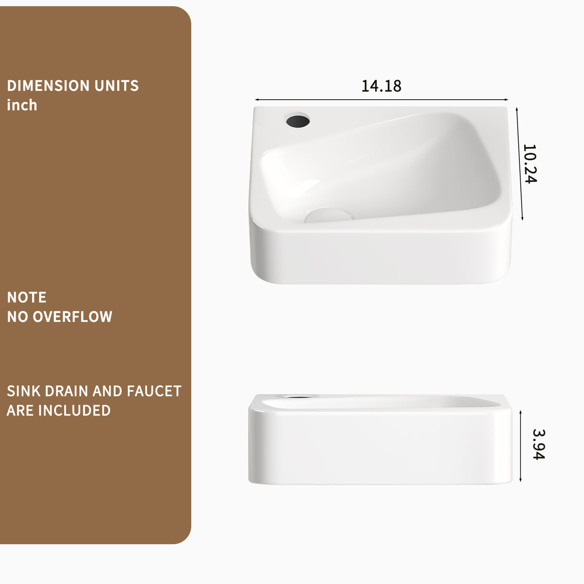 Milk White Wall Mounted Bathroom Sink - 14x10 Vessel Sink