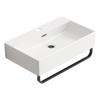 White Vessel Sink, Small Vessel Sink for Bathrooms with Towel Rack, Small Wall Mount Bathroom Sink with Faucet Hole